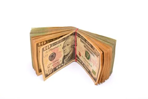 Money stack currency notes on white background Foto stock