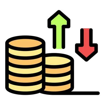 Money stack growing while one is decreasing showing market volatility Stock Illustration