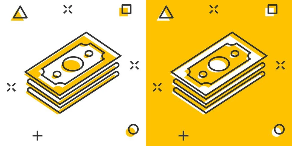 Money stack icon in comic style. Exchange cash cartoon vector illustration on Stock Illustration