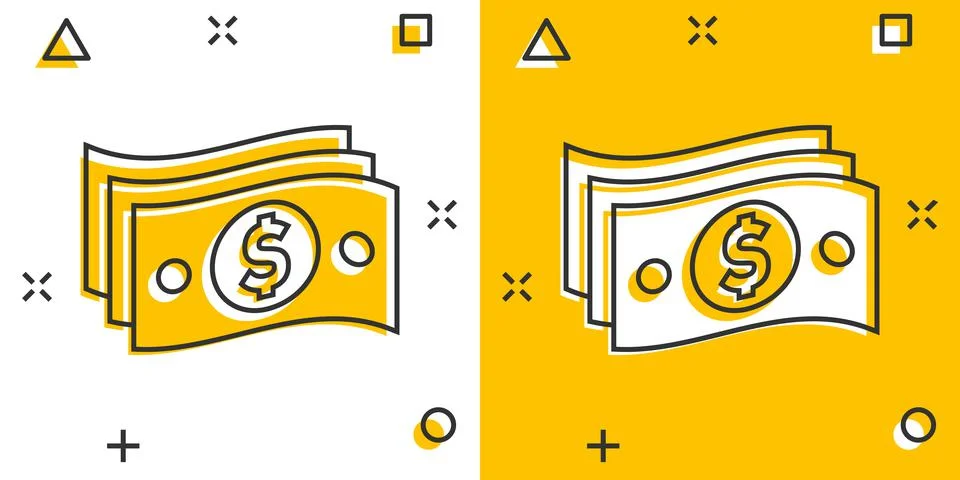 Money stack icon in comic style. Exchange cash cartoon vector illustration on Stock Illustration