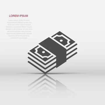 Money stack icon in flat style. Exchange cash vector illustration on white .. Illustrazione stock