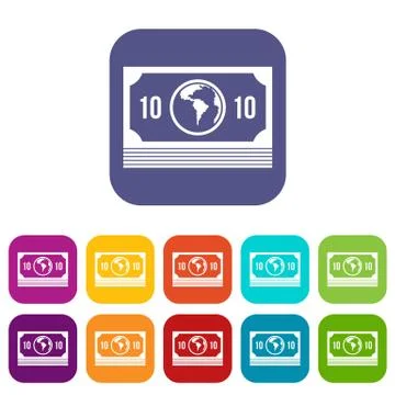 Money stack icons set flat Illustrazione stock