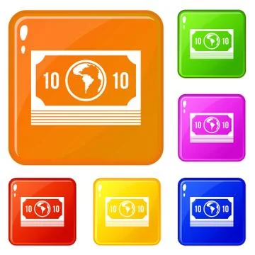 Money stack icons set vector color 스톡 일러스트