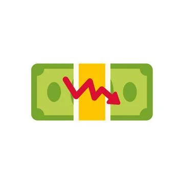Money stack with red decreasing arrow graph Stock Illustration