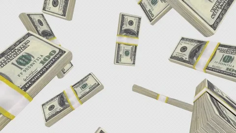 Money Stacks Exploding Outward on Black Background with Alpha Channel Vídeo Stock 347826882