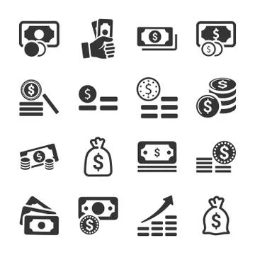 Money Stacks Icons  Gray Version Stock Illustration