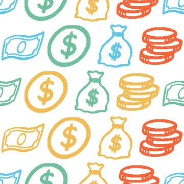 Money Symbols Dithered Seamless Pattern. Vector seamless pattern illustration Stock Illustration