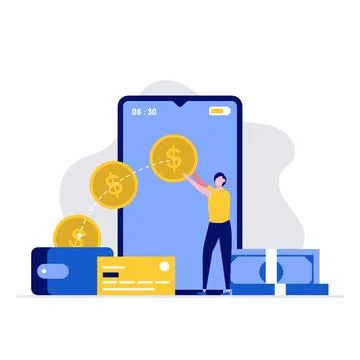 Money transfer and payment vector illustration concept with people characte.. Stock Illustration