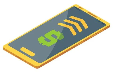 Money transfer app isometric. Vector concept illustration of mobile money Stock Illustration