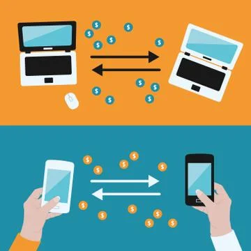 Money transfer between devices Stock Illustration