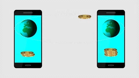 Money transfer from a mobile device to a mobile device. Blank background. Stock-Footage 159276264