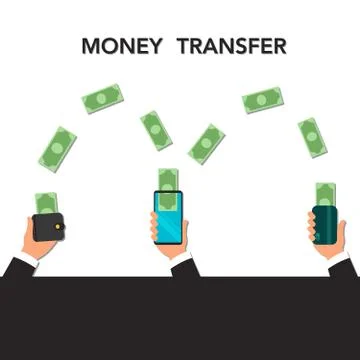 Money transfer via mobile phone vector illustration, flat cartoon person hands Stock Illustration