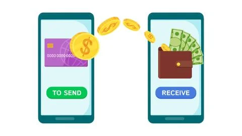 Money transfer using mobile device, computer and smart phone Stock Illustration