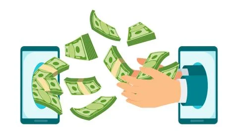 Money transfer using mobile device, computer and smart phone Stock Illustration