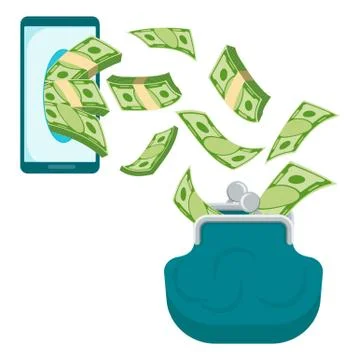 Money transfer using mobile device, computer and smart phone Stock Illustration