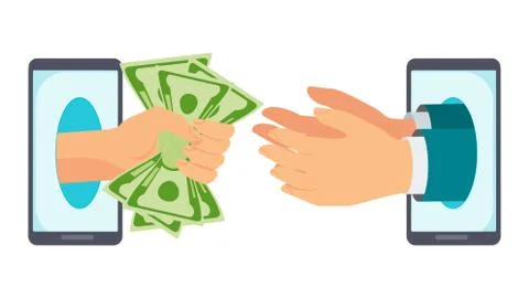 Money transfer using mobile device, computer and smart phone 스톡 일러스트