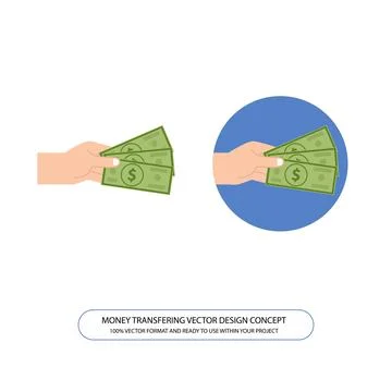 Money transferring concept vector design, finance icons with hand Stock Illustration