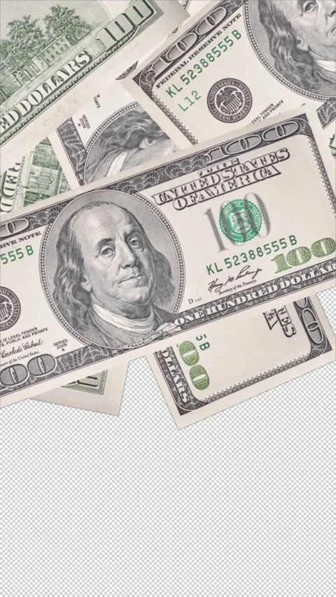 Money Transition Falling Dollar Bills - Vertical Top to Bottom Animation Stock Footage 286112484