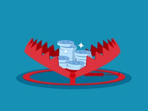 Money trap. Stack of money in a bear trap. Vector 스톡 일러스트