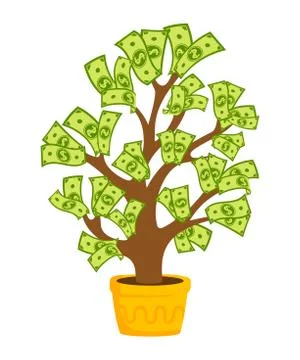 Money tree with banknotes flat potted house plant Stock-Illustration