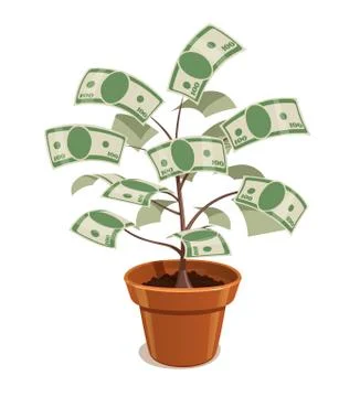 Money Tree with dollars in pot. Vector illustration. Plant with bank note. Sa Stock Illustration