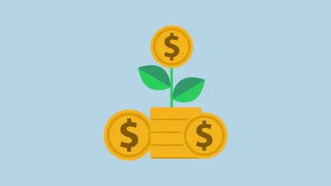 Money tree growing from stack of coins 2d Animation with Alpha Matte Stock Footage 335341619