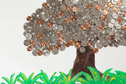 Money tree using US coins isolated on a white background Stock Photos