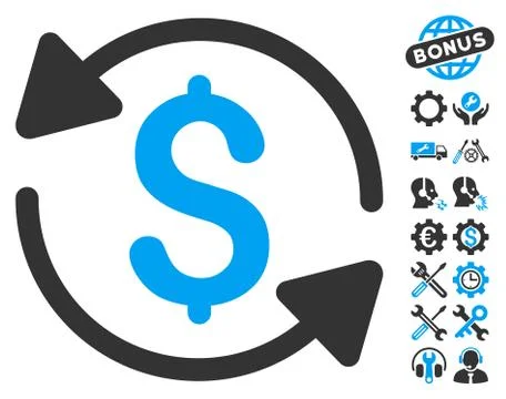 Money Turnover Flat Vector Icon With Tools Bonus Stock Illustration