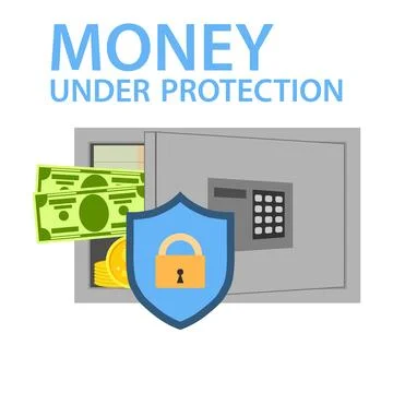 Money under protection vector concept safe box with cash and secure blue イラスト素材