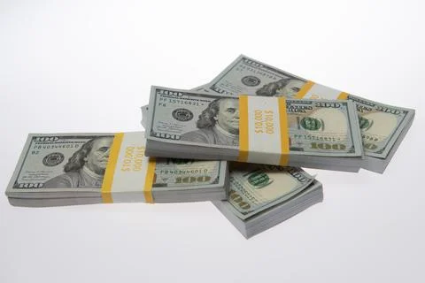 Money in USA dollar banknotes in stacks. Money in dollar stack in studio. M.. Stock Photos