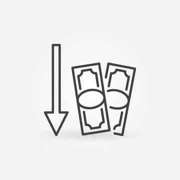 Money Value with Down Arrow vector Devaluation concept thin line icon Stock Illustration