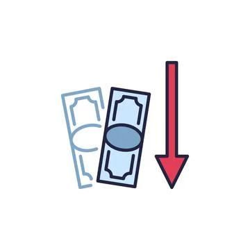 Money Value Down vector Devaluation concept colored icon or sign Illustrazione stock
