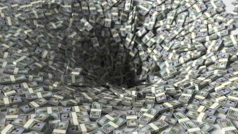 Money Vortex, Bundles of Dollars are Draining into the Hole Stock Footage 294380976