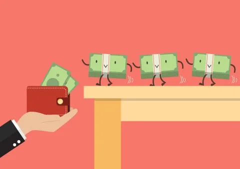 Money walking into a wallet Stock Illustration
