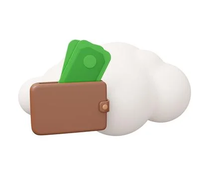 Money wallet cloud 3d illustration. Minimal 3d render illustration isolated.. Stock Illustration