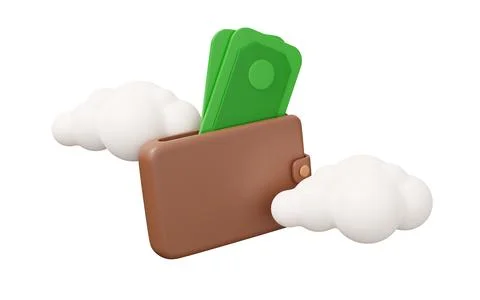 Money wallet cloud 3d illustration. Minimal 3d render illustration isolated.. Stock Illustration