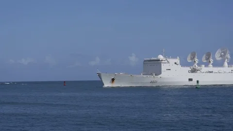 Monge A-601 rocket-missile-ICBM-satellite tracking Navy vessel 7 of 12 Stock Footage 76025645