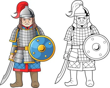 Mongol warrior, coloring book Illustrazione stock