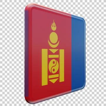 Mongolia 3d illustration flag on pole. Wood flagpole Stock Illustration