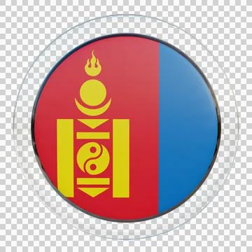 Mongolia 3d illustration flag on pole. Wood flagpole Illustrazione stock