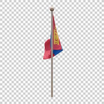 Mongolia 3d illustration flag on pole. Wood flagpole Illustrazione stock