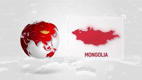 Mongolia 4K Tech Map Beside Globe On White Background. Stock Footage 340015910