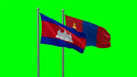 Mongolia and Cambodia two flags Stock Footage 293205146