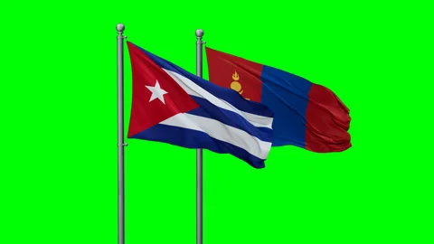 Mongolia and Cuba two flags Stock Footage 291471758