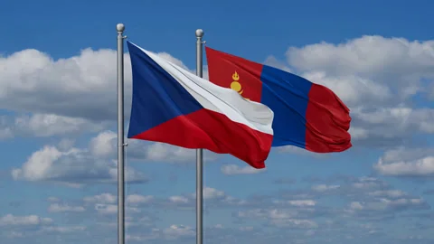 Mongolia and Czech two flags Stock Footage 281144131