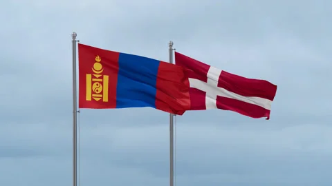Mongolia and Denmark flags 스톡 동영상 256311943