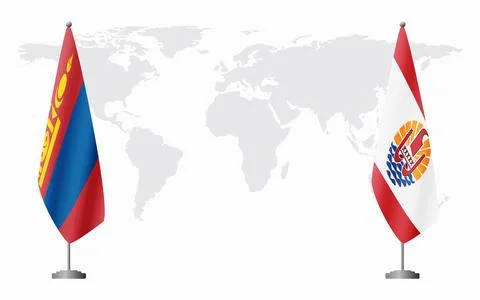 Mongolia and French Polynesia flags for official meeting Illustration