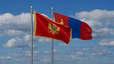 Mongolia and Montenegro two flags Video stock 288148016