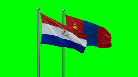 Mongolia and Paraguay two flags Stock Footage 293211705