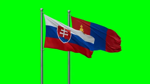 Mongolia and Slovak Republic two flags Stock Footage 291518377